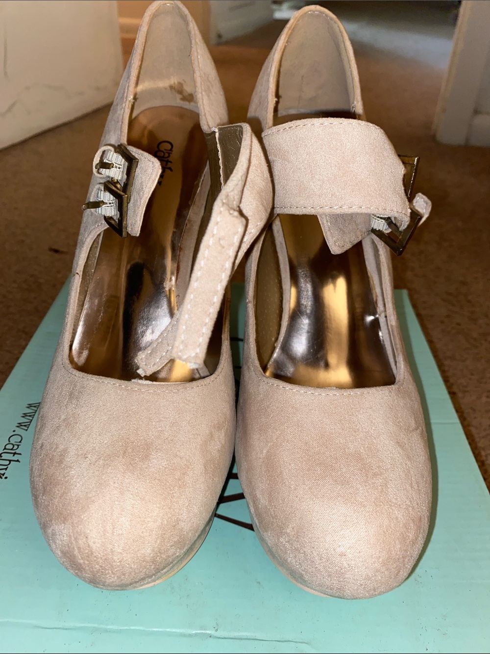 Cathy Jean Suede Mary Jane Heels in Light Taupe